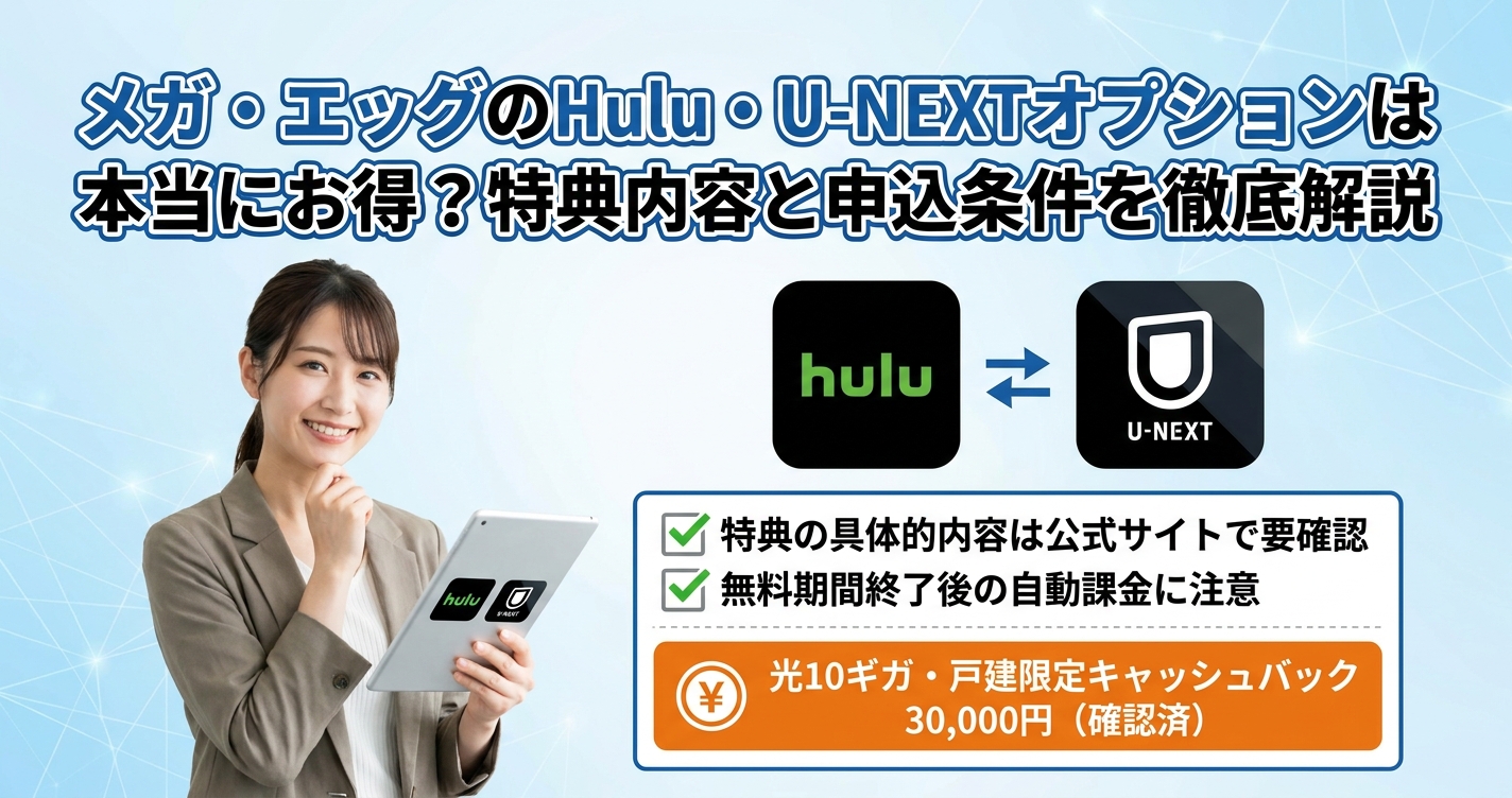 メガ・エッグのHulu・U-NEXTオプションは本当にお得？特典内容と申込条件を徹底解説