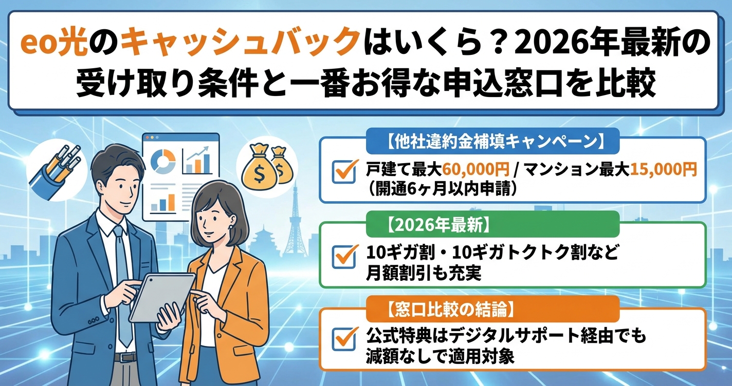 eo光のキャッシュバックはいくら？2026年最新の受け取り条件と一番お得な申込窓口を比較