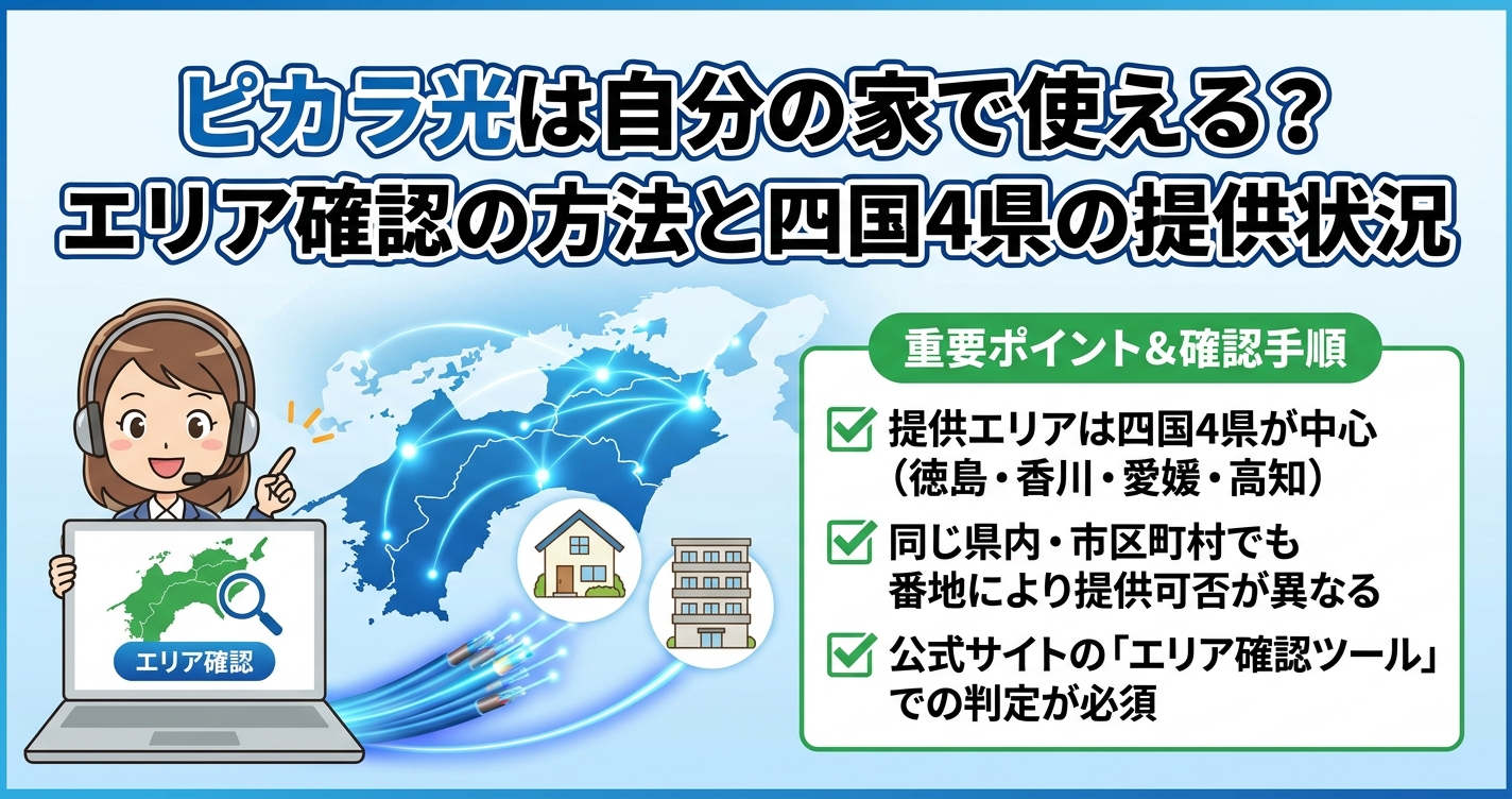 ピカラ光は自分の家で使える？エリア確認の方法と四国4県の提供状況