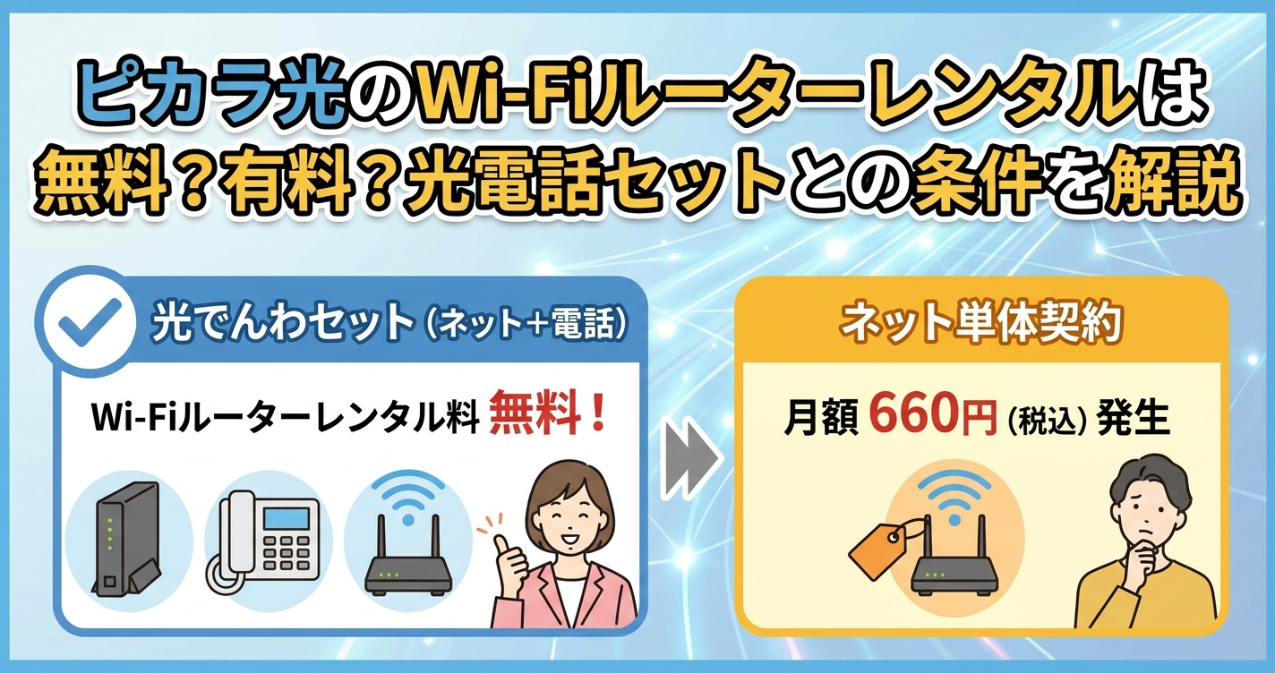 ピカラ光のWi-Fiルーターレンタルは無料？有料？光電話セットとの条件を解説