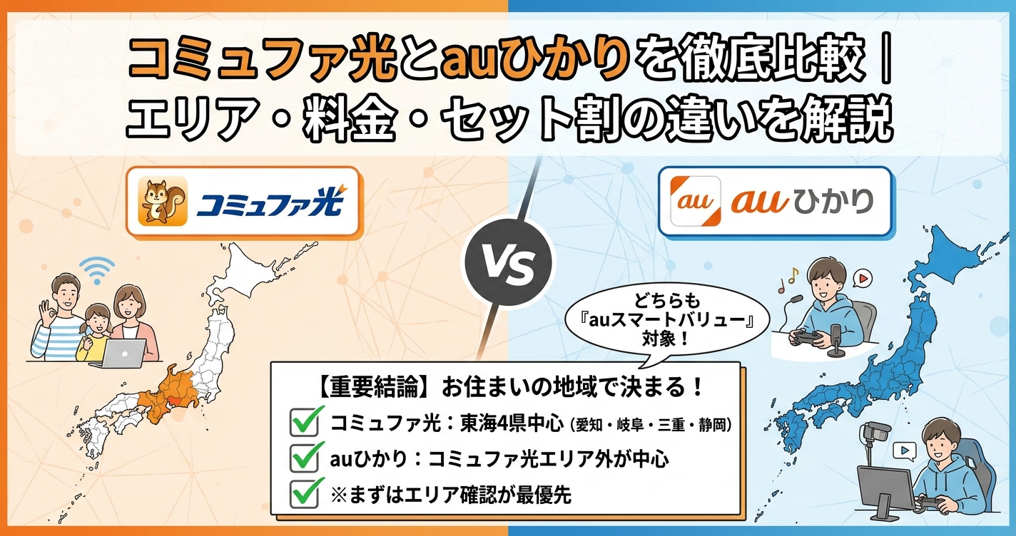 コミュファ光とauひかりを徹底比較｜エリア・料金・セット割の違いを解説