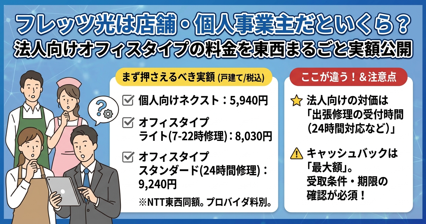 フレッツ光は店舗・個人事業主だといくら？ 法人向けオフィスタイプの料金を東西まるごと実額公開